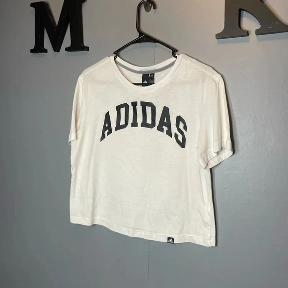 Adidas white logo cropped t-shirt size medium - Picture 2 of 5